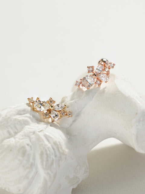 14K Gold Bling Floral Cubic Cartilage Earring 20G18G16G