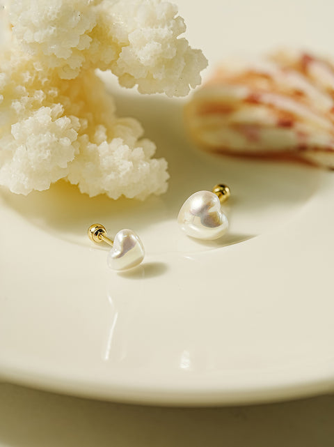 14K Gold Heart Pearl and Cat's Eye Gem Cartilage Earring 20g