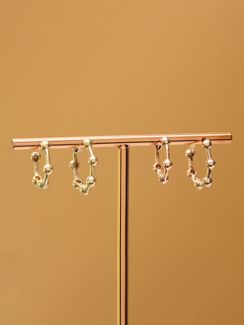 14K 18K Gold Line Balls Cartilage Hoop Earring