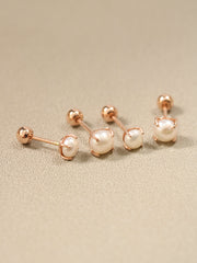 14K Gold Simple 4 Prongs Fresh Water Pearl Piercing Earring 20G18G16G