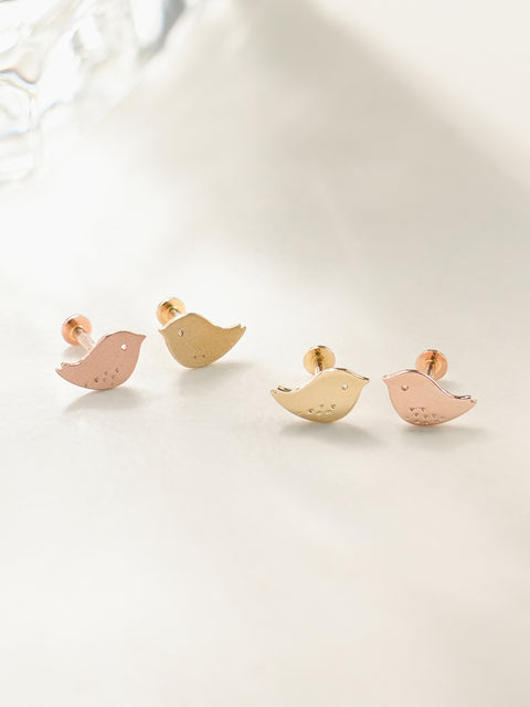 14K Gold Cutey Bird Internally Threaded Labret Piercing 18G16G