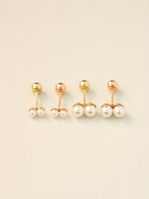 14K Gold Two Pearls Stick Cartilage Earring 20G18G16G