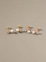 14K Gold Wavy Line Pearl Cubic Cartilage Earring 20G18G16G