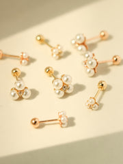 14K Gold Three Pearls or Four Pearls Cartilage Earring 20G18G16G