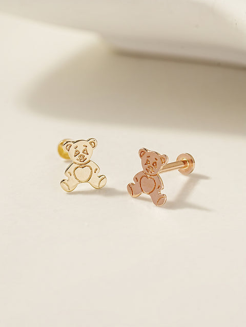 14K Gold Cartoon Teddy Bear Internally Threaded Labret Piercing 18G16G