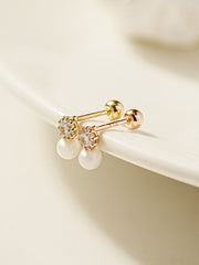 14K Gold Point Cubic Fresh Water Pearl Cartilage Earring 20G18G16G