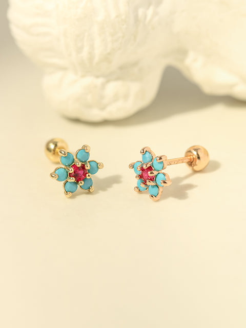 14K Gold Turquoise Cubic Flower Cartilage Earring 20G18G16G