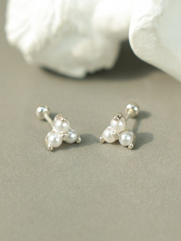 925 Silver Triangle Pearl Cartilage Earring 20G