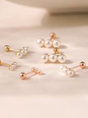 14K Gold Triple Pearls Stick Cartilage Earring 20G18G16G