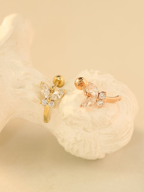 14K Gold Butterfly Half Ring Cartilage Earring 20G18G16G