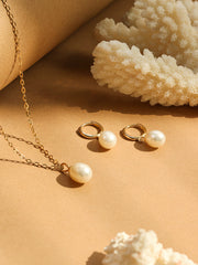 14K Gold Fresh Water Pearl Cartilage Hoop Earring and Necklace Pendant Set
