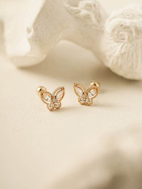 14K Gold Crystal 3D butterfly Cartilage Earring 20G18G16G
