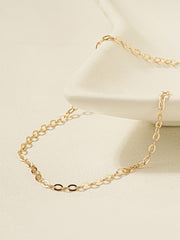 14K Gold Simple Flat Cable Chain Bracelet Anklet