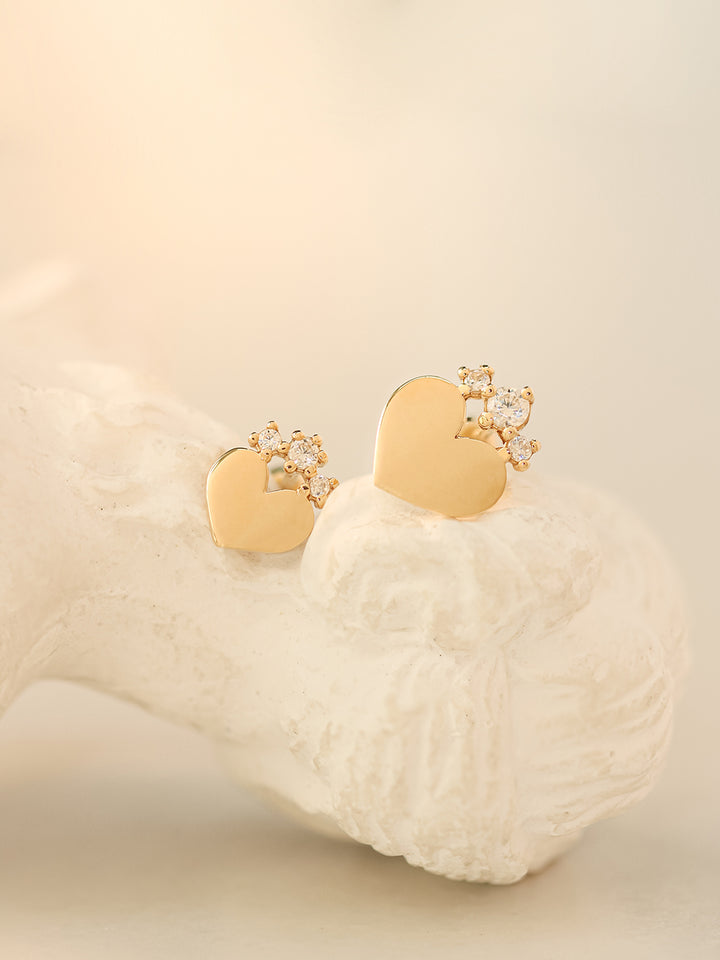 14K Gold Crown Cubic Heart Cartilage Earring 20G18G16G