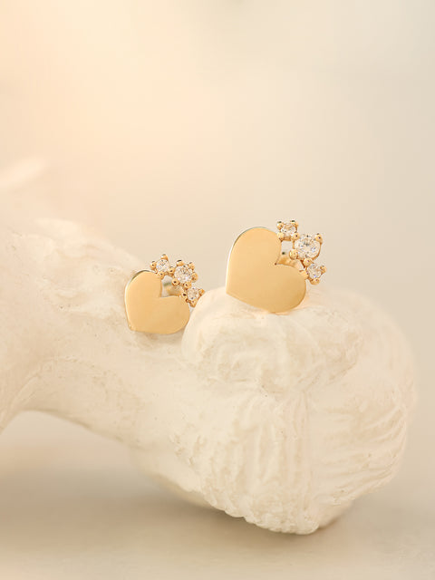 14K Gold Crown Cubic Heart Cartilage Earring 20G18G16G