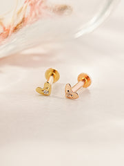 14K Gold Minimi Cubic Star and Heart Internally Threaded Labret Piercing 18G16G