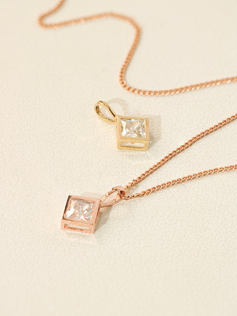 14K 18K Gold Daily Square Cubic Pendant Necklace