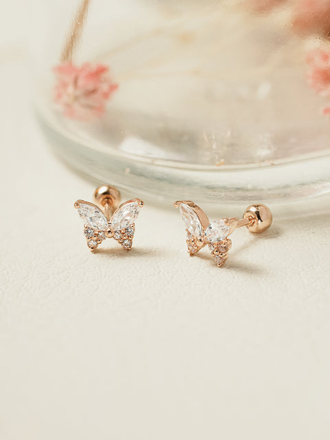 14K Gold Shiny Cubic Butterfly Cartilage Earring 20G18G16G