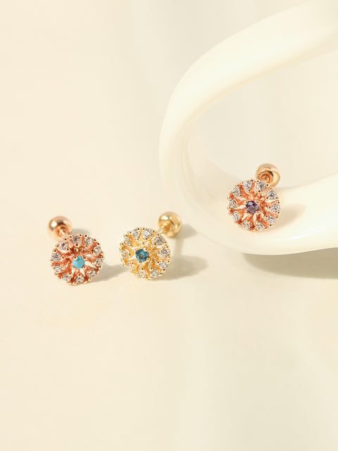 14K Gold Colorful Bling Cubic Cartilage Earring 20G18G16G