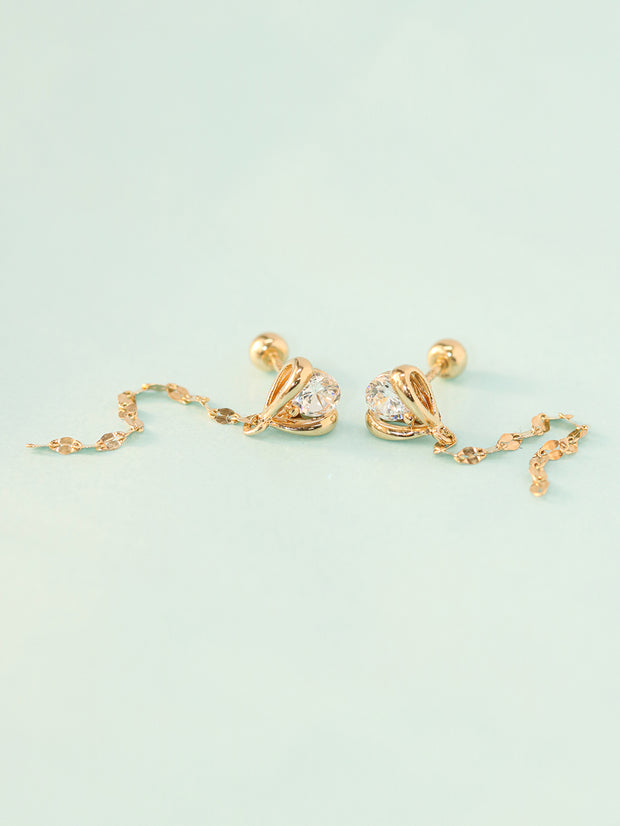 14K Gold Tulip Long Chain Cartilage Earring 20G18G16G