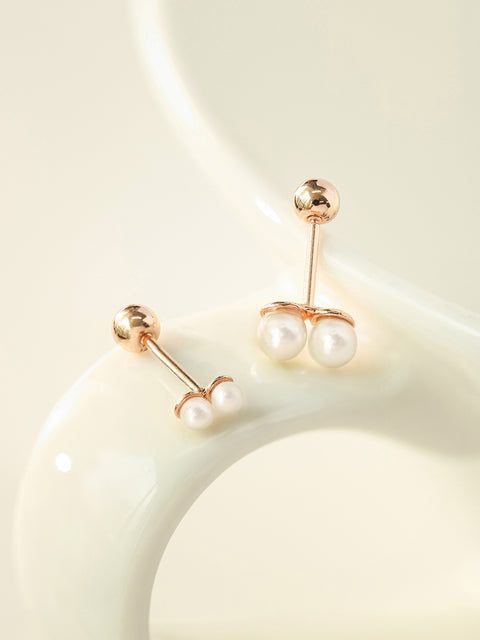 14K Gold Two Pearls Stick Cartilage Earring 20G18G16G