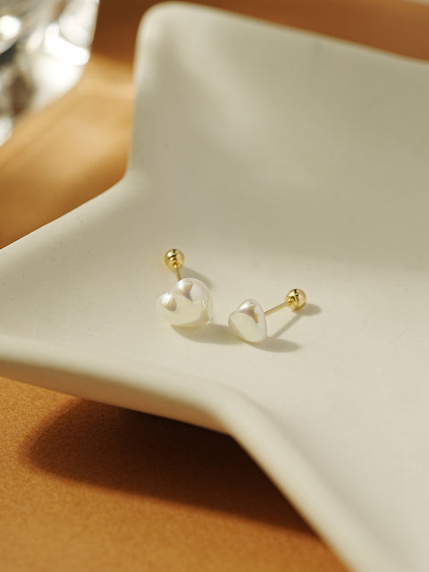 14K Gold Heart Pearl and Cat's Eye Gem Cartilage Earring 20g