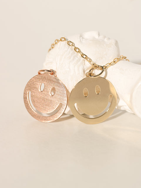 14K 18K Gold Happy Smile Face Pendant Necklace