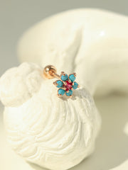 14K Gold Turquoise Cubic Flower Cartilage Earring 20G18G16G