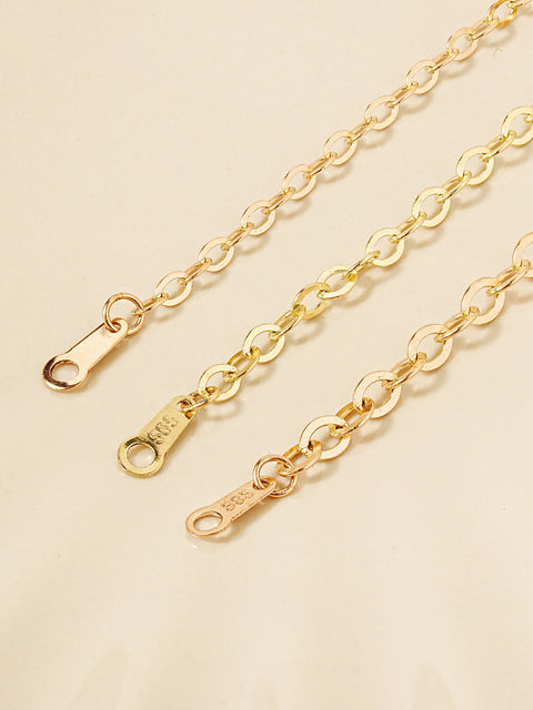 14K Gold Simple Flat Cable Chain Bracelet Anklet