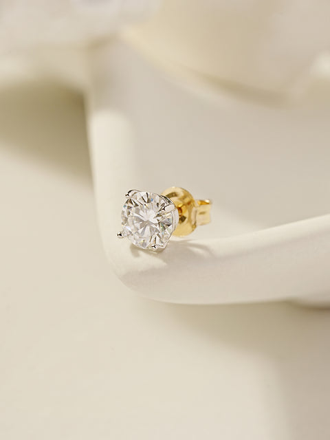 14K Gold 4 Pronged Moissanite Stud Earring