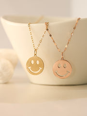 14K 18K Gold Happy Smile Face Pendant Necklace