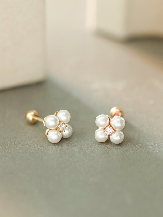 14K Gold Three Pearls or Four Pearls Cartilage Earring 20G18G16G