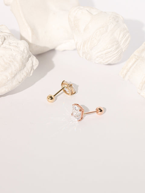 14K Gold Crystal Square Cartilage Earring 20G18G16G