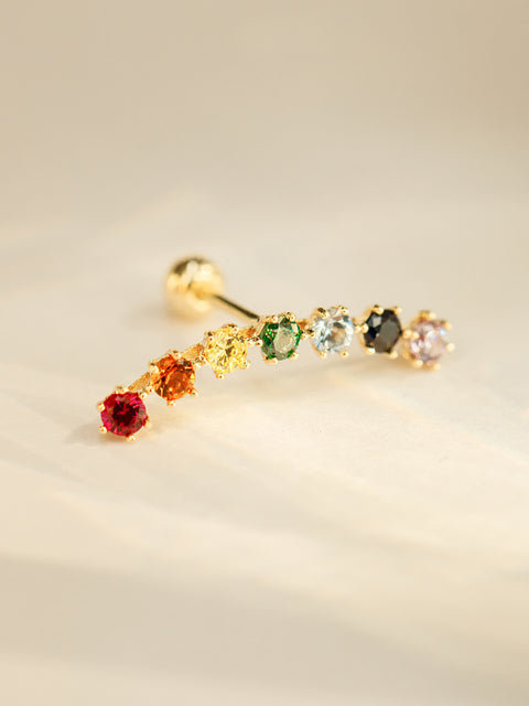 14K Gold Rainbow CZ curve Cartilage Earring 20G18G16G