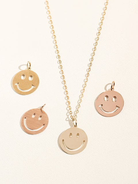 14K 18K Gold Happy Smile Face Pendant Necklace