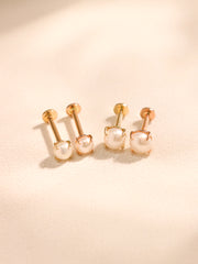 14K Gold Simple 4 Prongs Fresh Water Pearl Internally Threaded Labret Piercing 18G16G
