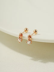 14K Gold Round Cubic Drop Cartilage Earring 20G