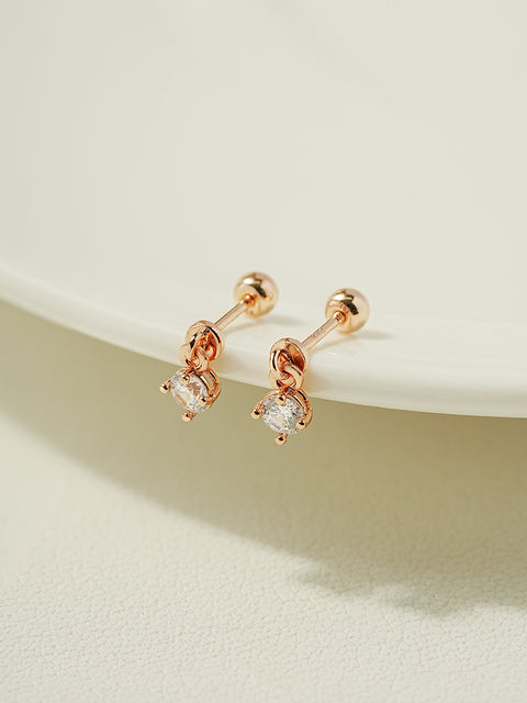 14K Gold Round Cubic Drop Cartilage Earring 20G