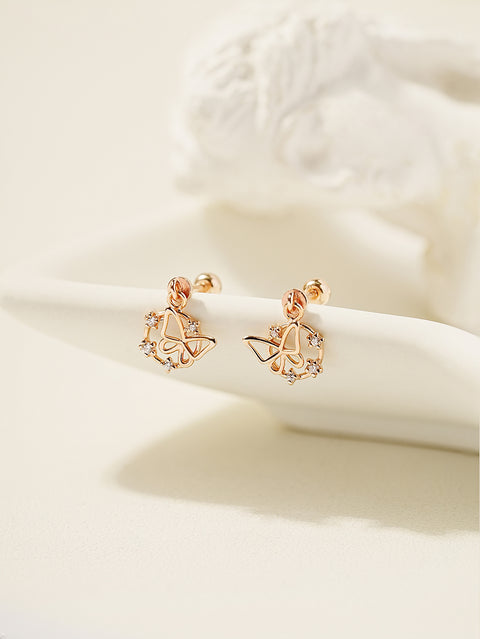 14K Gold Circle Cubic Butterfly Drop Cartilage Earring 20G