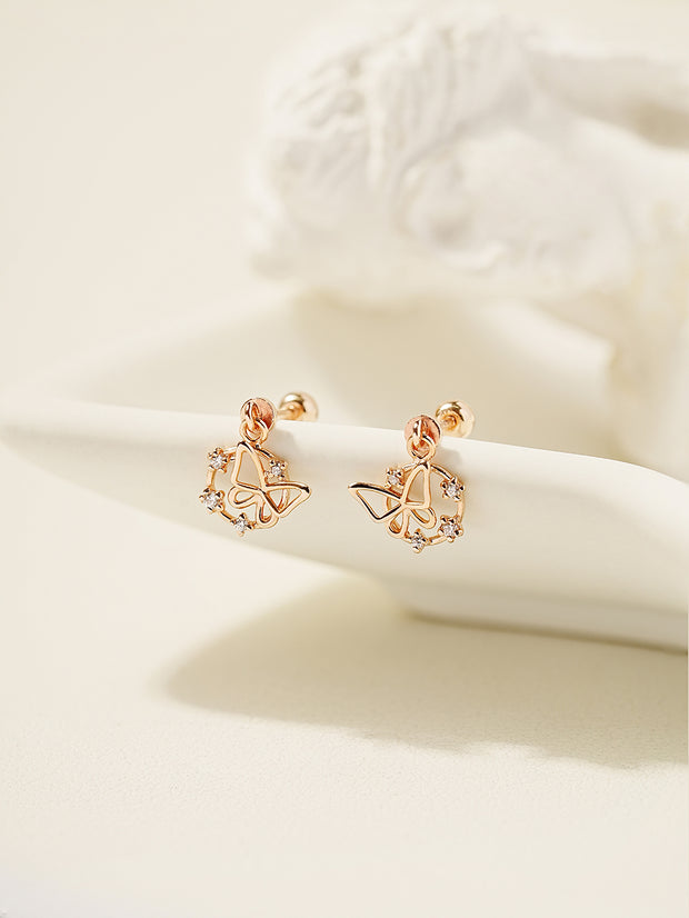 14K Gold Circle Cubic Butterfly Drop Cartilage Earring 20G