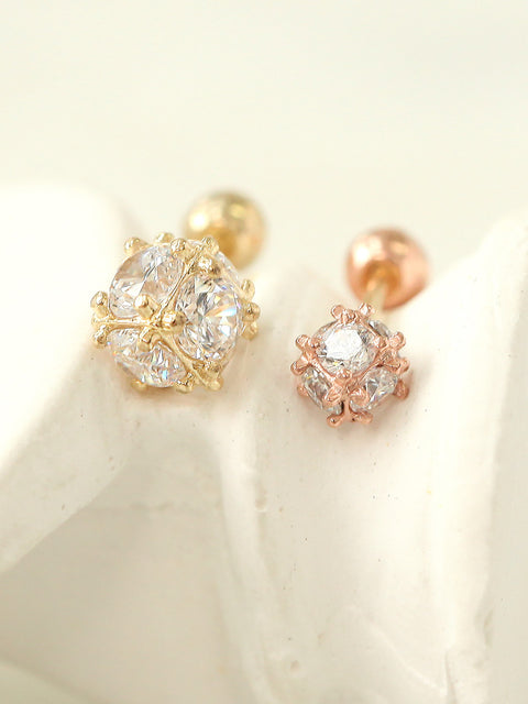 14K gold Crystal Cubic Ball cartilage rook earring 20g