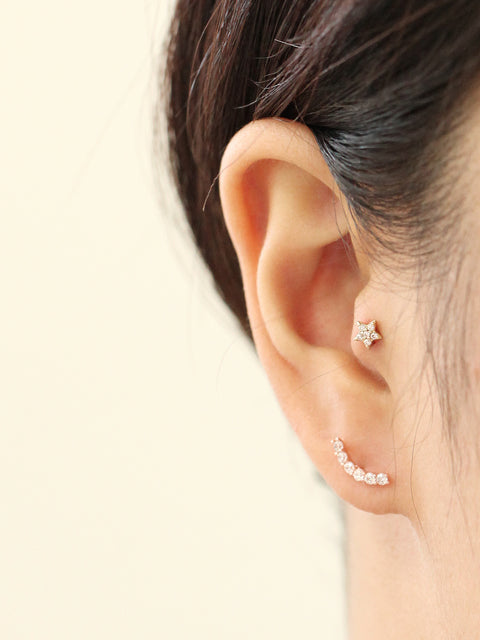 14K Gold Cubic Curve Bar Cartilage Earring 20g