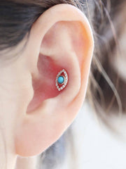 14K Gold Gemstone Evil Eye Cartilage Earring 18G16G