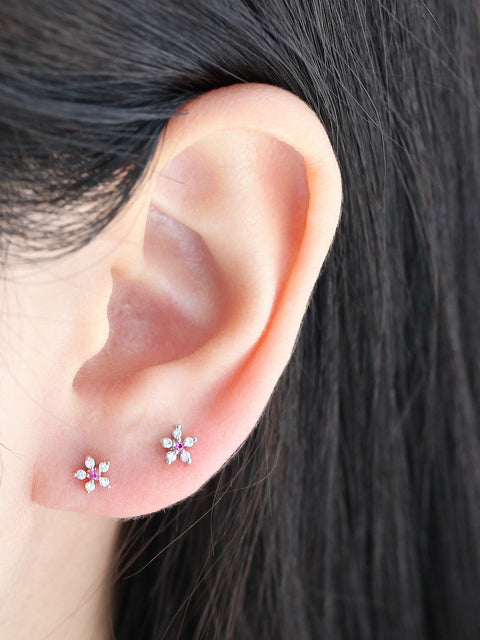 Ruby Flower Cartilage Earrings