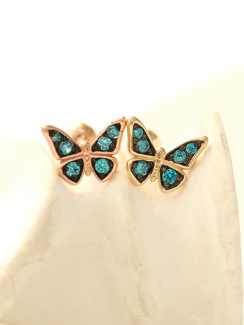 14K Gold Blue Cubic Butterfly Cartilage Earring 18G16G