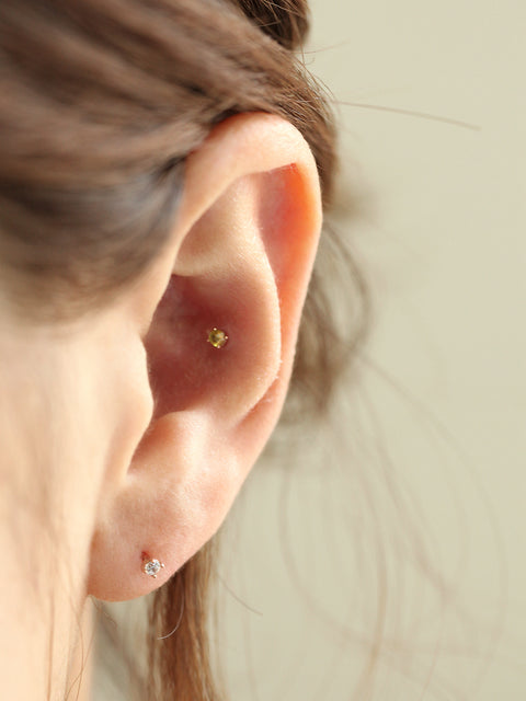 14K Gold Rough Diamond Cartilage Earring 2mm 18G16G
