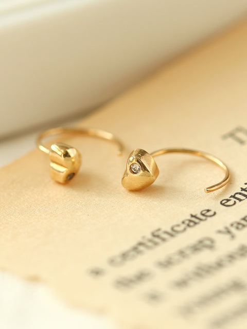 14K Gold Heart Hook Earring