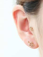 14K Gold Snake Cartilage Earring 18G16G