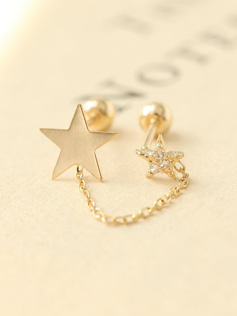 14K gold Double Star layered cartilage earring 20g