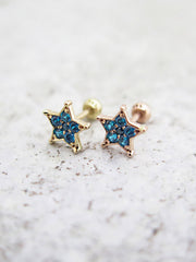 14K Gold Blue Star Cartilage Earring 18G16G